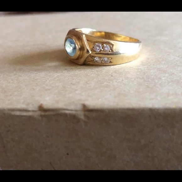 Vintage 18kt Gold Ring w Aquamarine & Diamonds - Picture 6 of 7